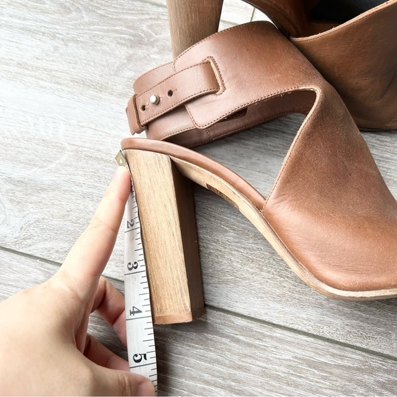 VINCE Addie Open Toe Buckle Back Strap Brown  Leather Bootie Wooden block Heel - Picture 16 of 16